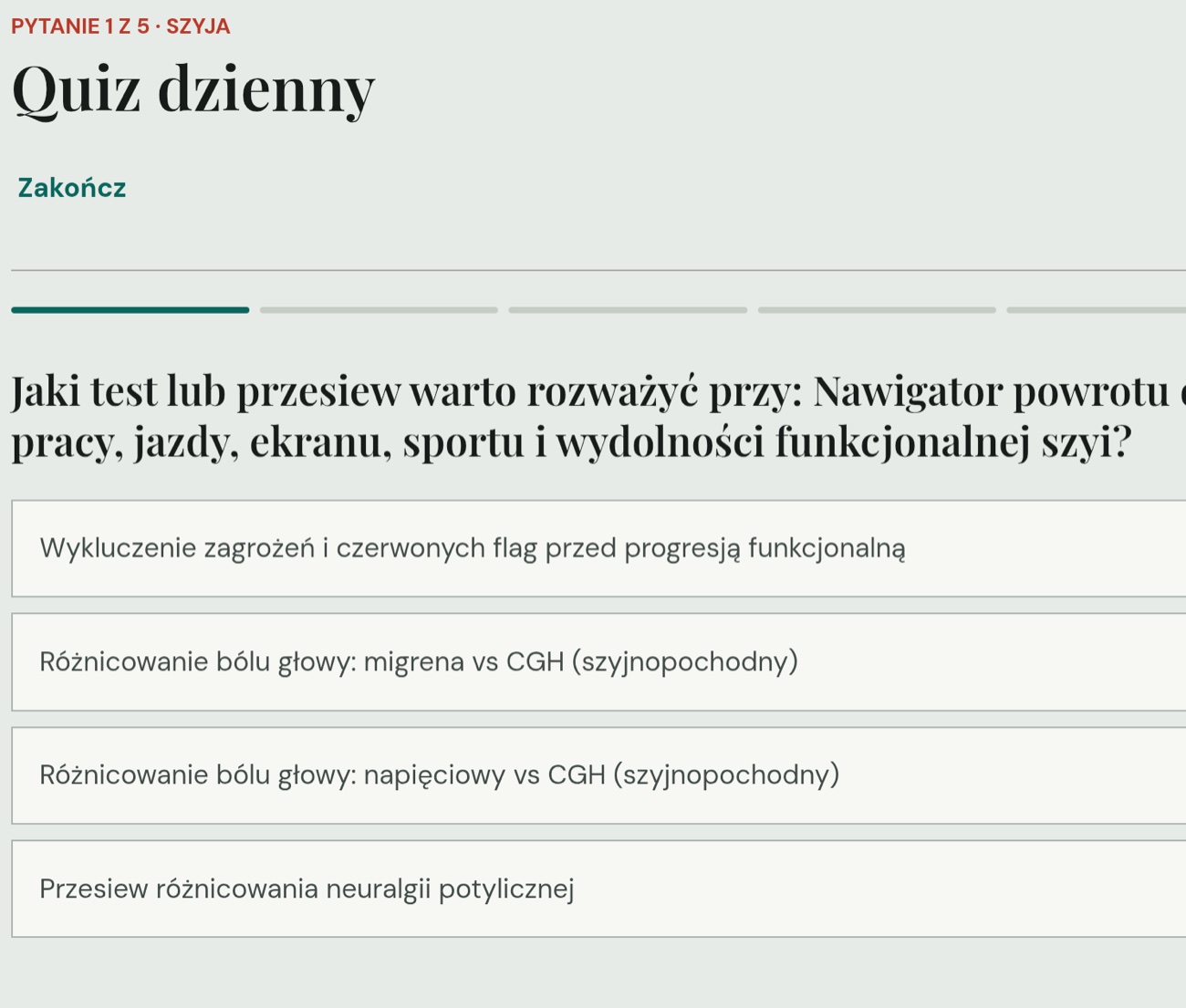 Quiz dzienny KRINEO: pytanie kliniczne z czterema odpowiedziami